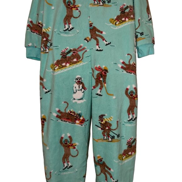 NWT Nick & Nora Pajamas Womens M Monkey Soft Fleece Unionsuit One Piece Green - Picture 9 of 11